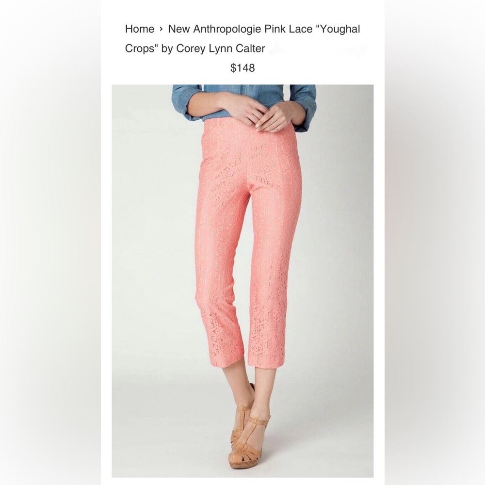 Anthropologie Pink Lace "Youghal Crops" by Corey Lynn Calter